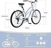 Vista 7 de MEGHNA Bicicleta de crucero de playa de 26 pulgadas, ruedas de 7 velocidades, freno en V, cómodo sillín clásico, retro, bicicleta de crucero