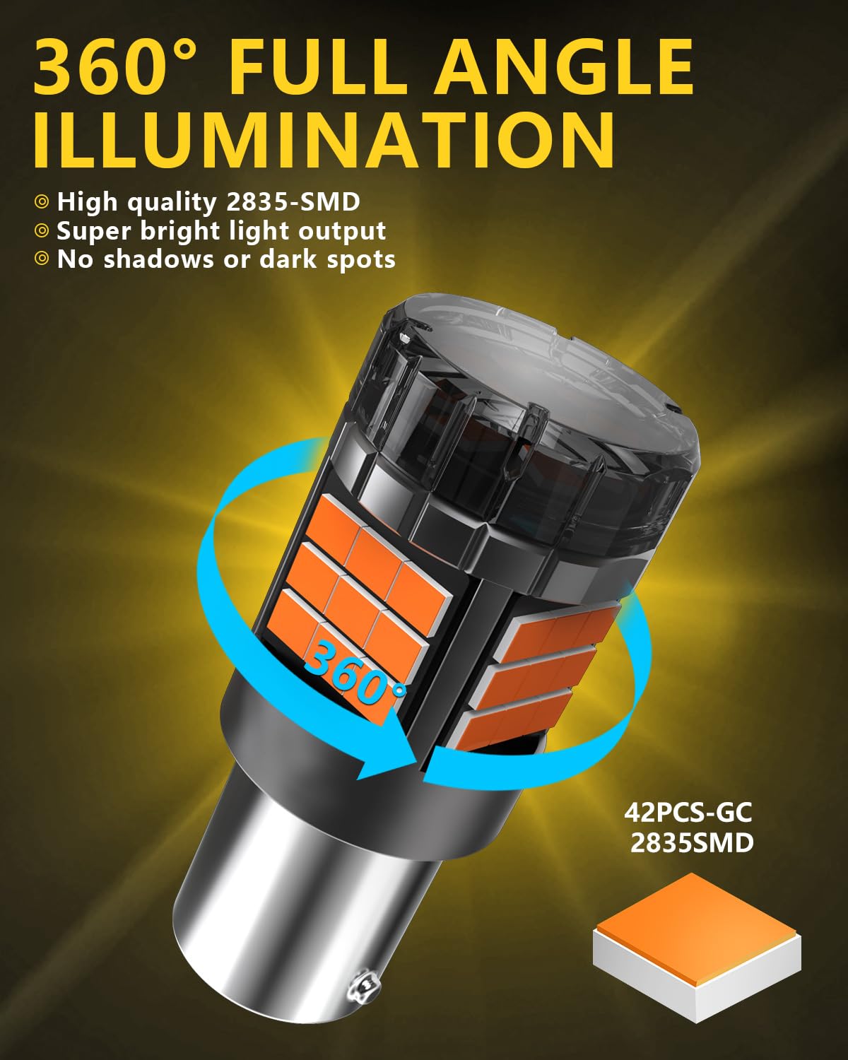 P21W 1156 BA15S Lampadine LED Canbus Sensa Errore Super Luminoso 5000LM Ambra 12V 24V 1141 1003 7506 per Luce di Retromarcia Luce di Svolta Luce del Freno Fendinebbia Posteriori, 2 Pezzi