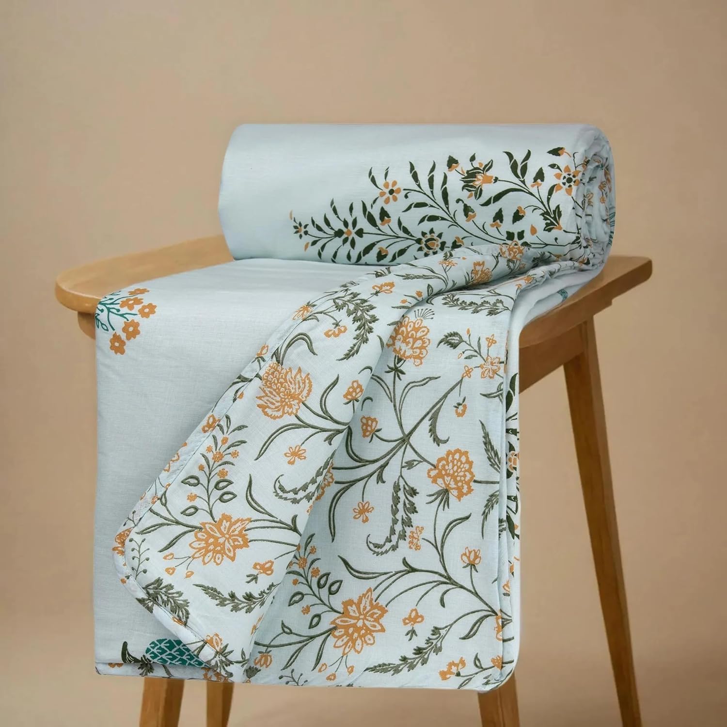 HUESLAND 100% Cotton Reversible Dohar Double Bed Cotton | Soft Cambric Weave, Lightweight AC Blanket Double Bed for Summer & All Weather Use | 86 x 94 inches, Botanical Fusion