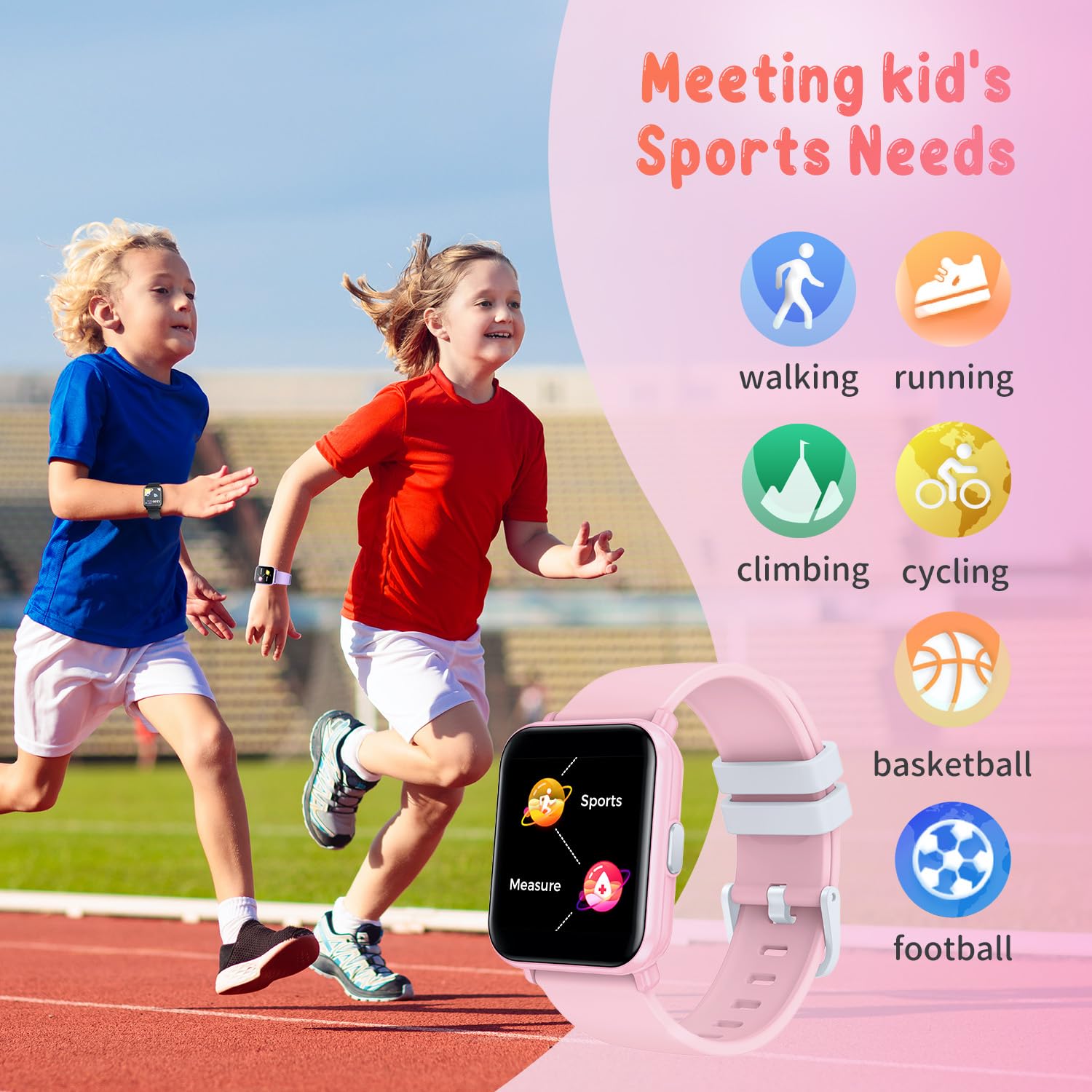 Reloj Inteligente Niño Smartwatch Niña: Pulsera Actividad Inteligente con Podómetro Monitor de Sueño Contador de Calorias 1.4" Impermeable IP68 Mutil Modos Deportivo Juegos Reloj para Niños y Niñas