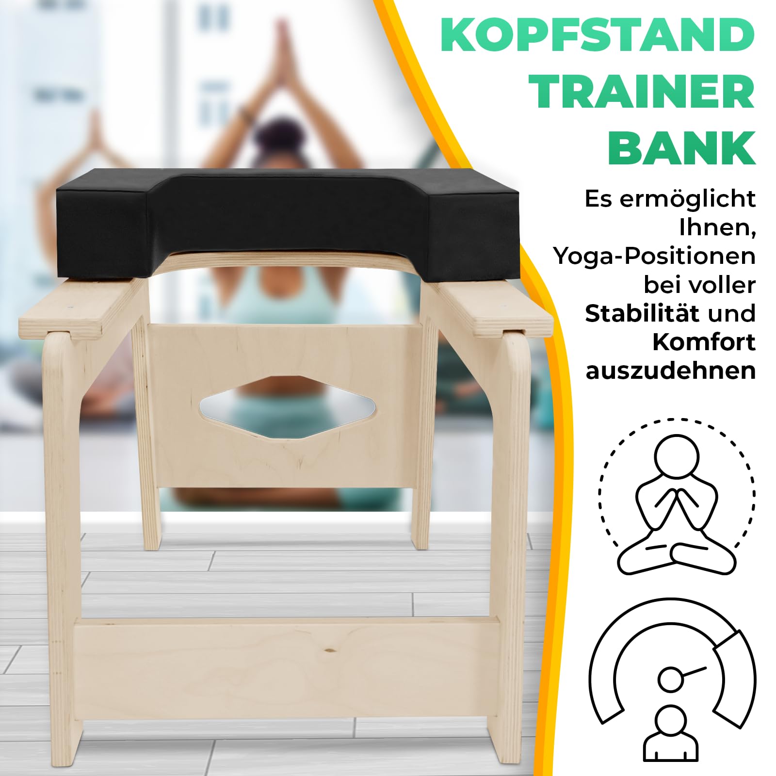 Sedia da yoga e poggiatesta Premium – Made in Europe – per fitness, meditazione e relax