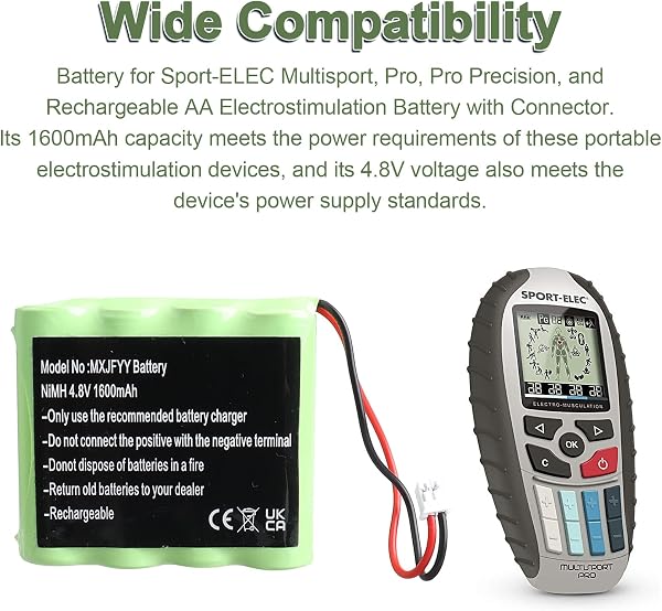 Pile Ni-MH AA 4,8 V 1600 mAh MXJFYY Compatible avec Les appareils d'électrostimulation Sport-ELEC Multisport, Pro et Pro Precision. Pile Rechargeable AA avec connecteur. - 3