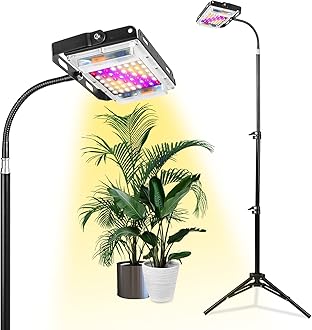 LORDEM Plant Grow Light with Stand, 150W Full Spectrum Plant Lamp for Seedlings Indoor Plants, LED Standing Floor Grow Lamp with On/Off Switch, Adjustable Tripod Stand 18-47 Inches