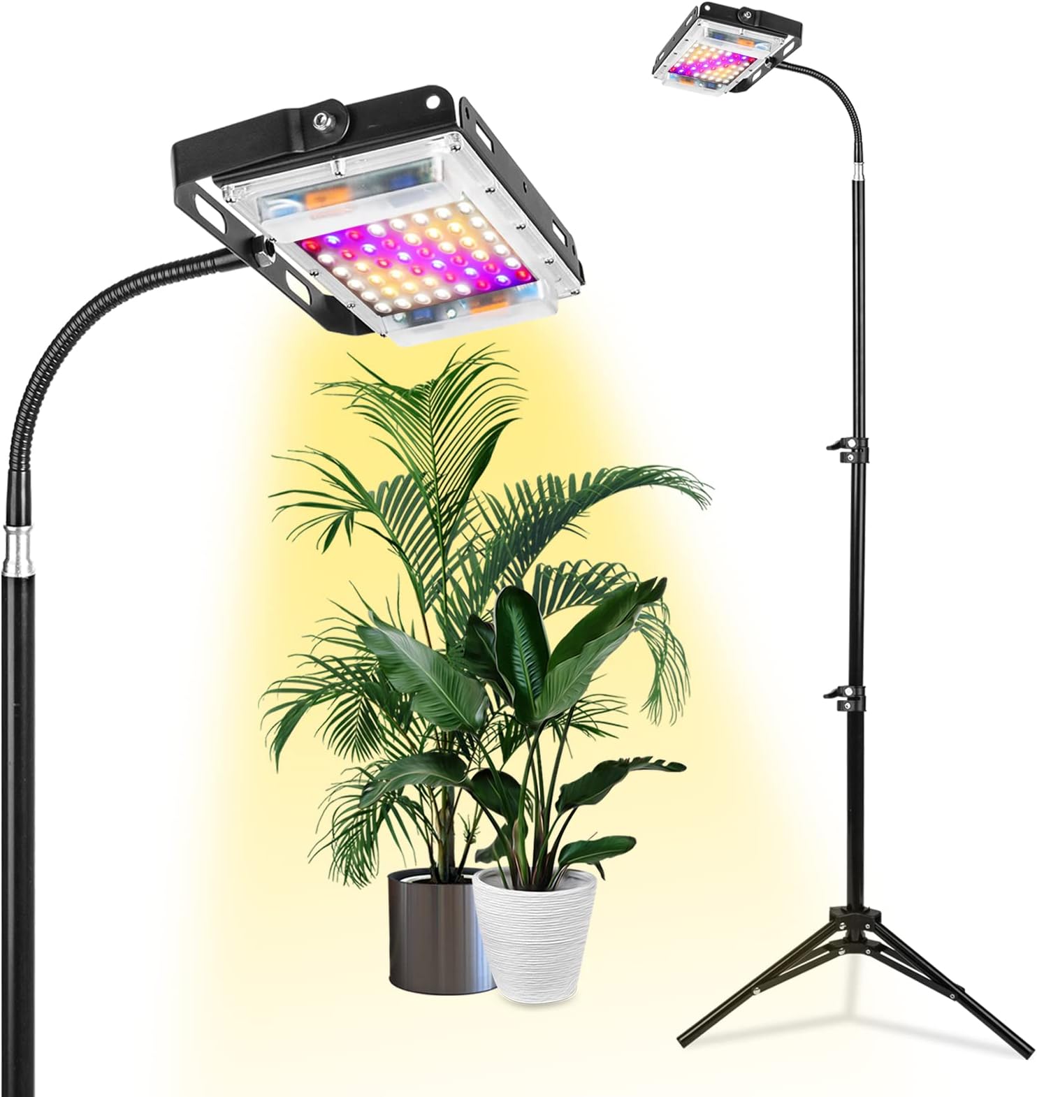 LORDEM Plant Grow Light with Stand, 150W Full Spectrum Plant Lamp for Seedlings Indoor Plants, LED Standing Floor Grow Lamp with On/Off Switch, Adjustable Tripod Stand 18-47 Inches