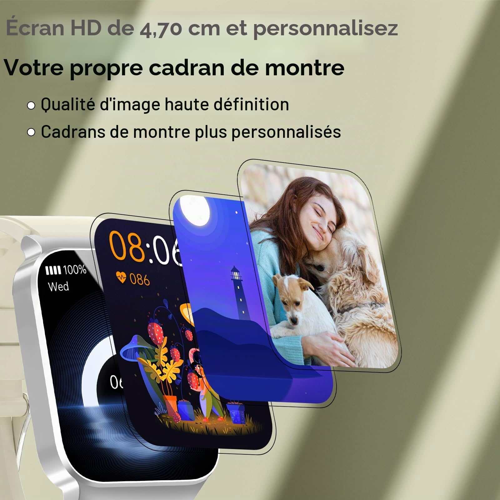 STECEi Montre Connectée Homme Femmes avec Appel Bluetooth, 1.85" Smartwatch avec 110+ Sportifs,Etanche IP68 Smart Watch, Podometre/Cardiofrequencemetre/Sommeil, Montre Sport, Blanc