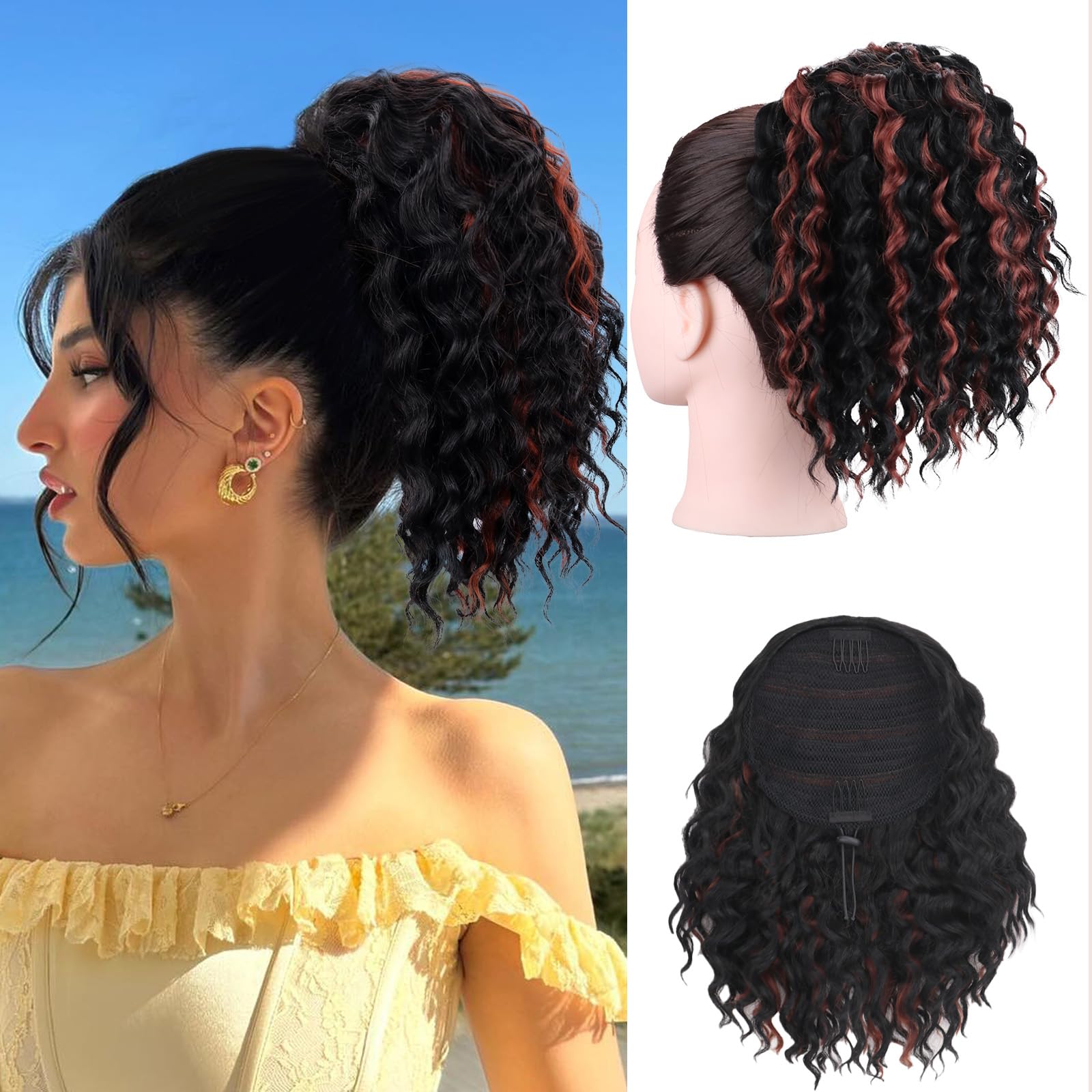 Snapklik.com : Curly Ponytail Extension Drawstring Highlight Ponytail ...