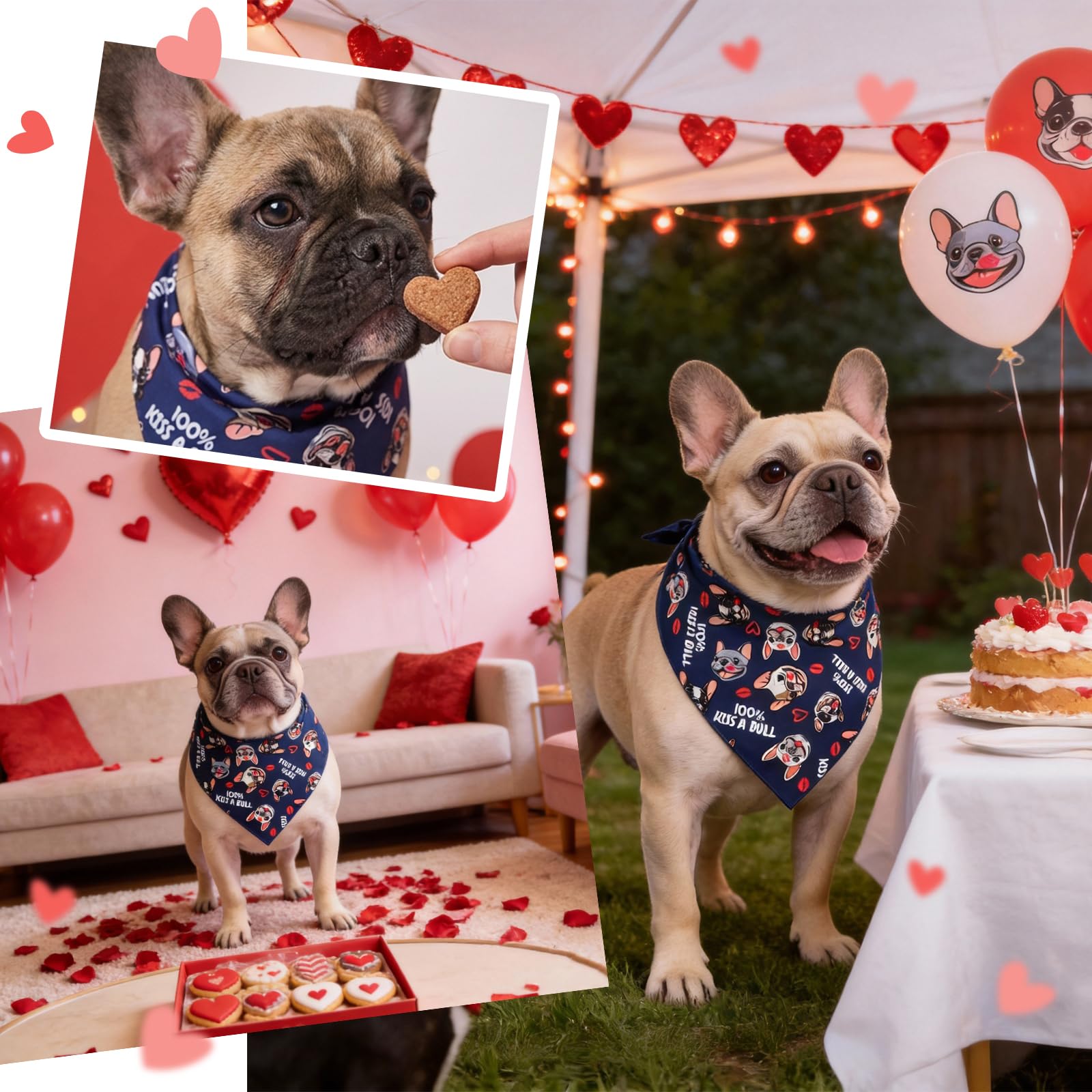 Bandana per cani San Valentino bulldog francese Kiss A Bull taglia media grande 13-34 kg