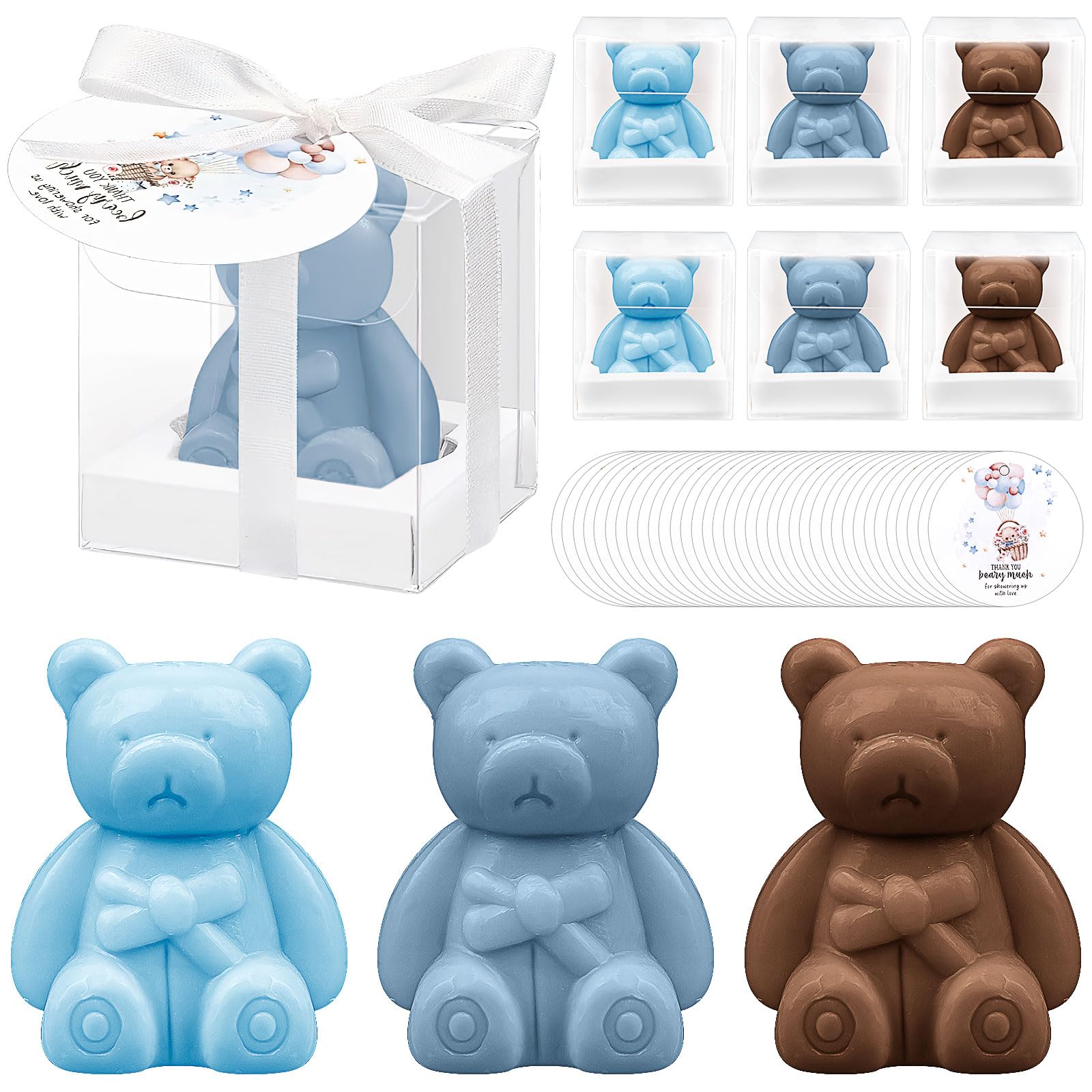 36 Stück Bären-Babyseifen in Großpackungen, kleine Babyparty-Geschenke mit Dankeskarten und Schachteln, Mini-Bärenseifen-Geschenke