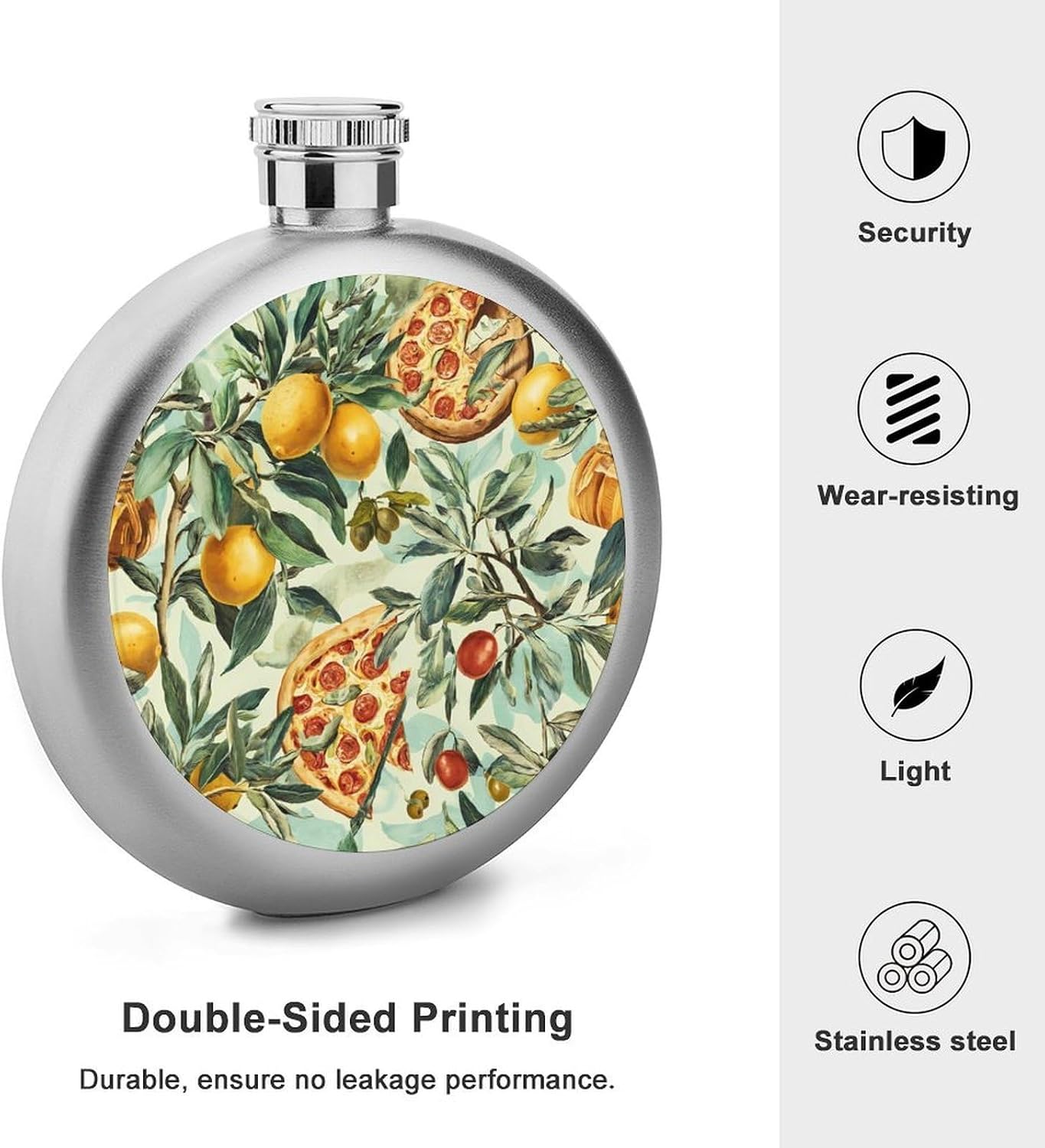 Italian Olive Emon Pizza Round Flasks for Liquor Leak Proof 5oz image 3