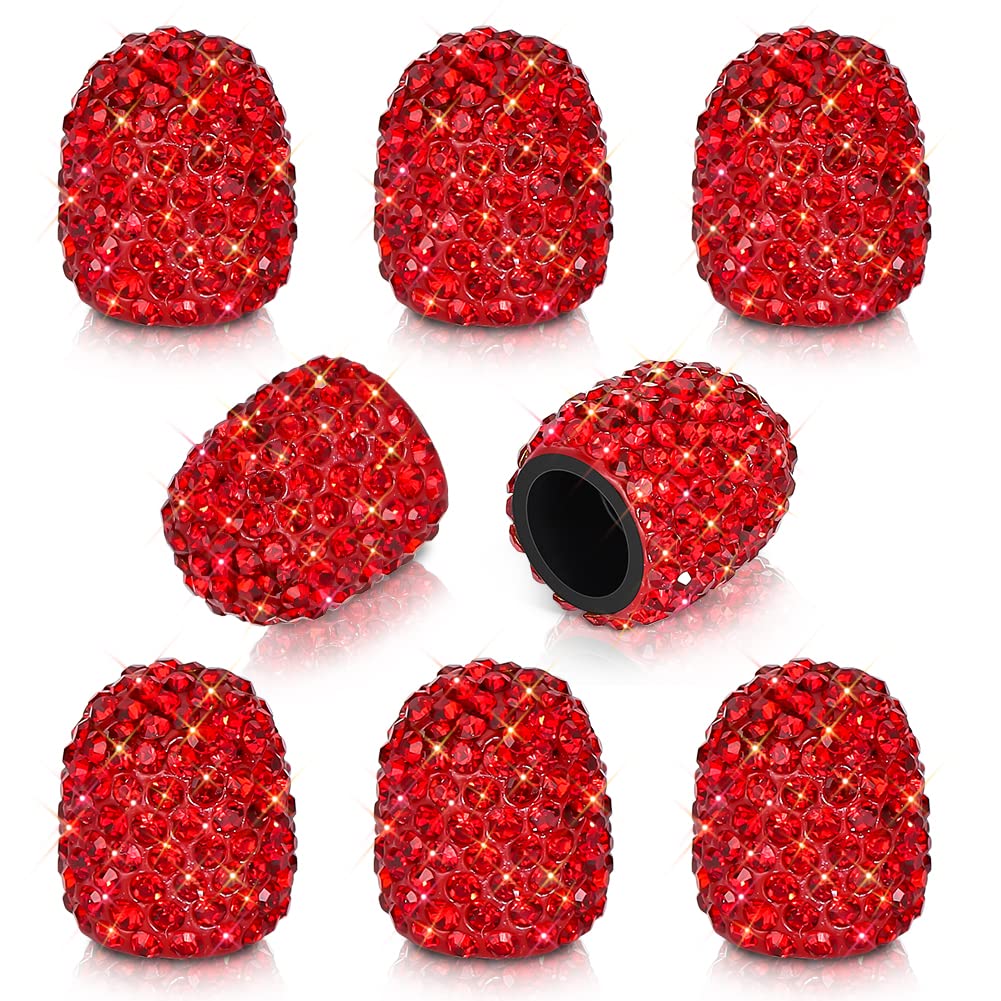 Bling Tire Valve Caps 8 Pack Crystal Rhinestone Dustproof Valve Stem Caps Attractive Car Exterior Decoration Accessories Red — view 8