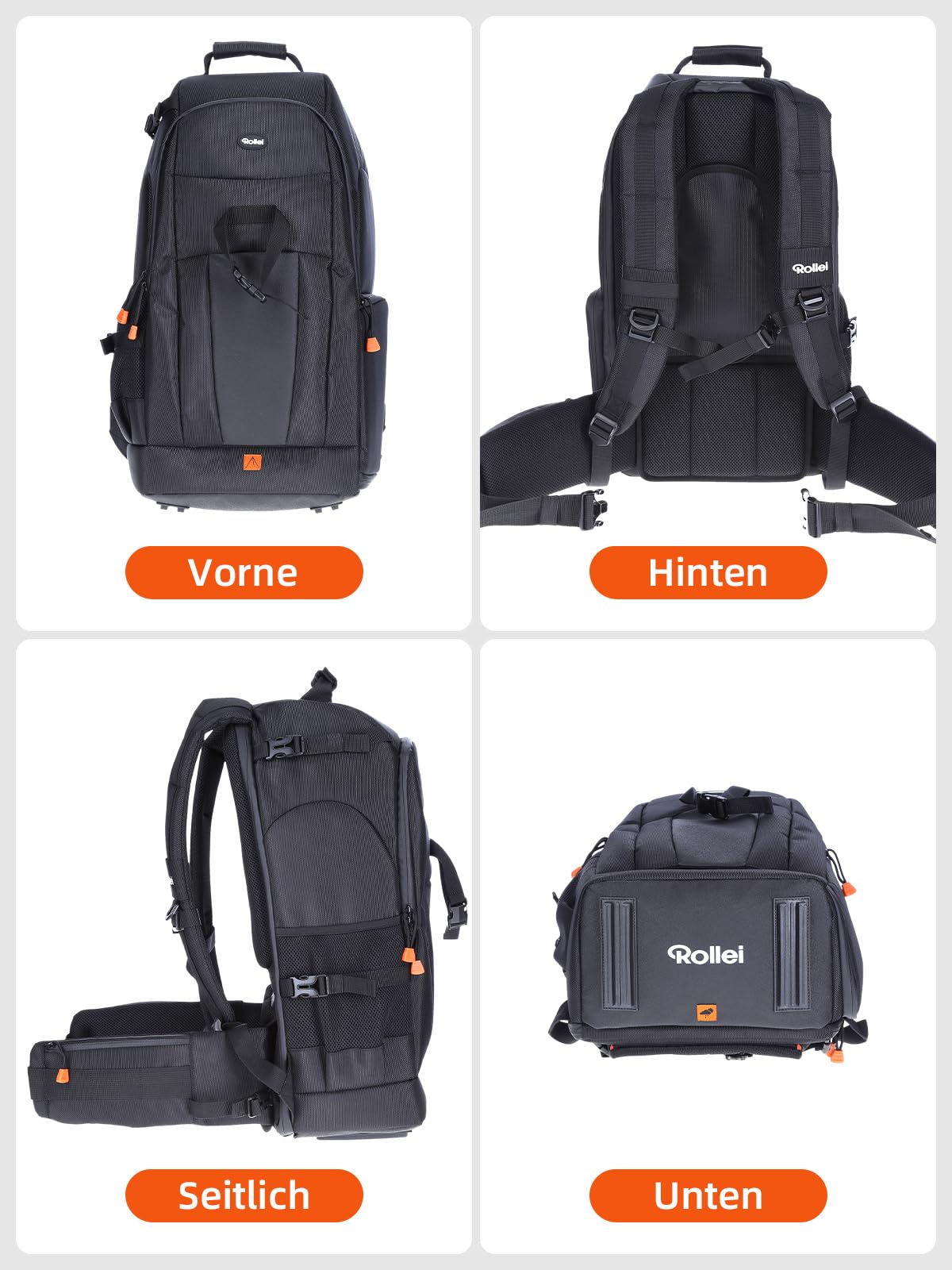 Rollei 20292 Fotoliner Fotorucksack L I großer Kamerarucksack I Daypack I inkl. Laptop-Fach,Regenschutz und Handgepäck tauglichen Maßen I Schwarz