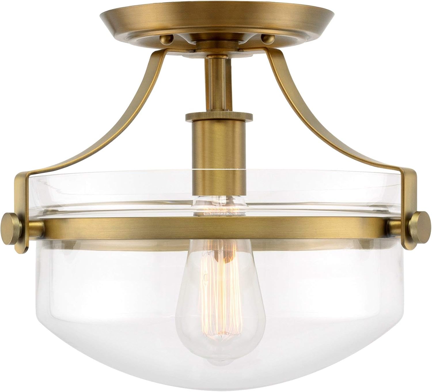 Free Shipping Over $50 Kira Home Zurich 12 Rustic Farmhouse Semi-Flush Mount Ceiling Light + Glass Shade, Warm Brass Finish - Includes Blemishes and Inconsistencies