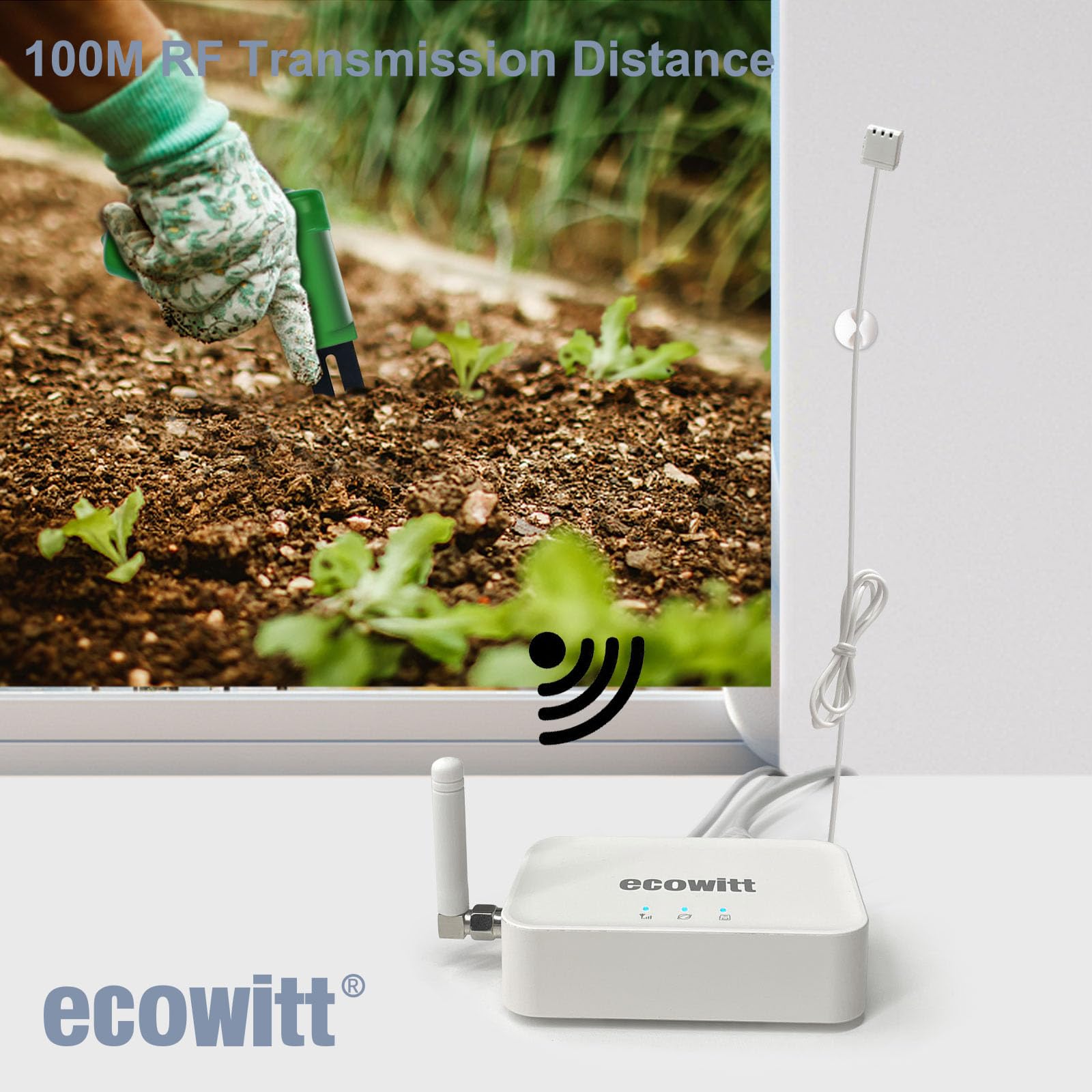 ECOWITT Czujnik wilgotności podłogi WH51+ Gateway GW3000, zintegrowane czujniki, tester wilgotności gleby 3 w 1, dokładny pomiar, sonda pojemnościowa, miernik wilgotności do ogrodu wewnętrznego i