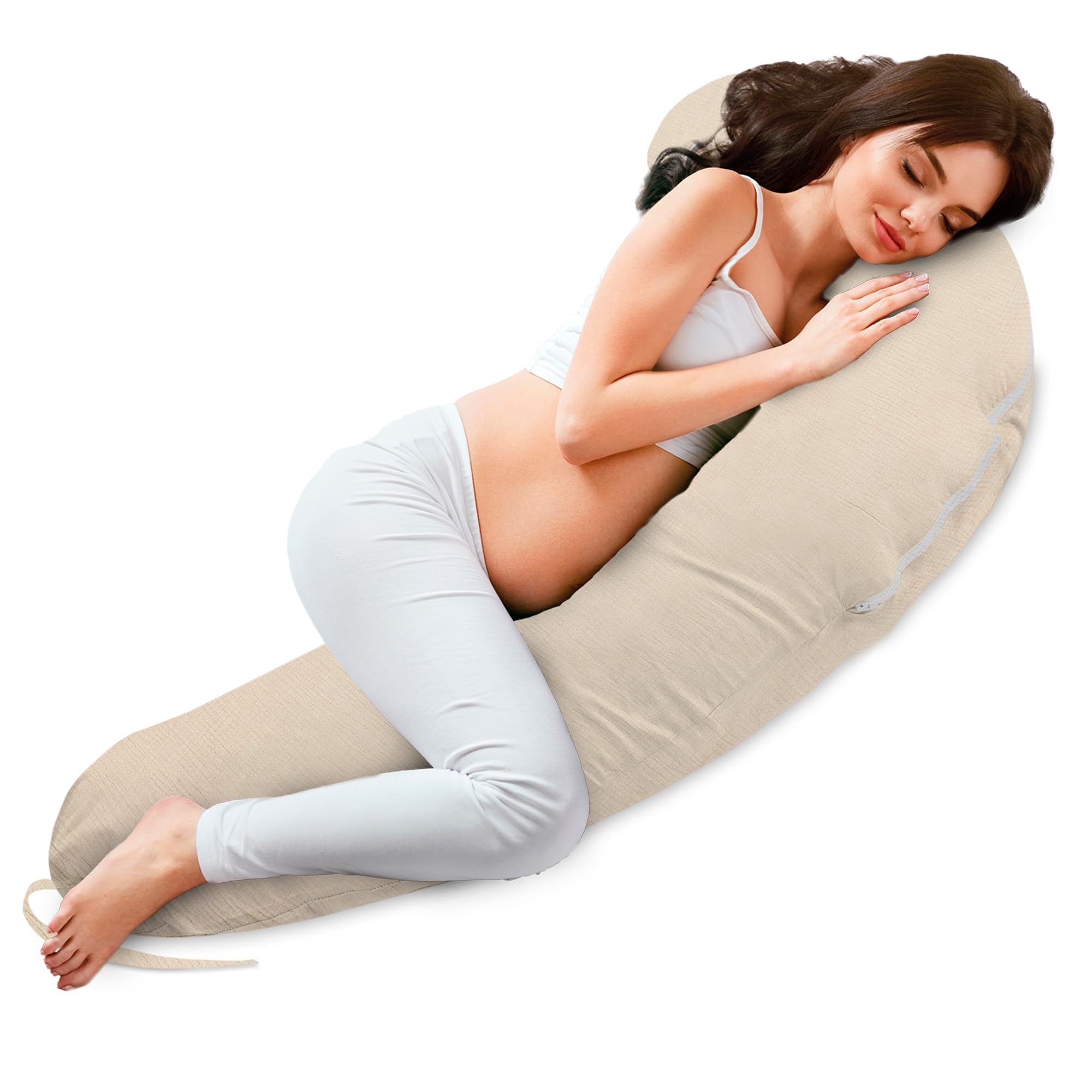 Cuscino allattamento e gravidanza Mussola 190cm – Guanciale laterale corpo per dormire sul fianco Supporto perfetto per il riposo e il relax Ideale per maternità e futuro mamme Forma a C Oeko-Tex