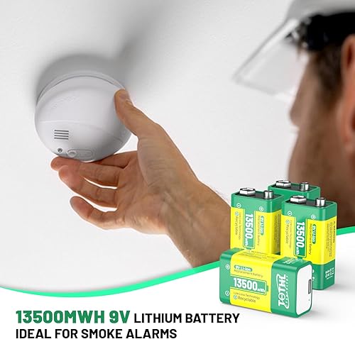 Miniatura 5 de Batería de 9 V para detector de humo, baterías de litio recargables por USB de 9 V, baterías de iones de litio de larga duración de 13500 mWh con