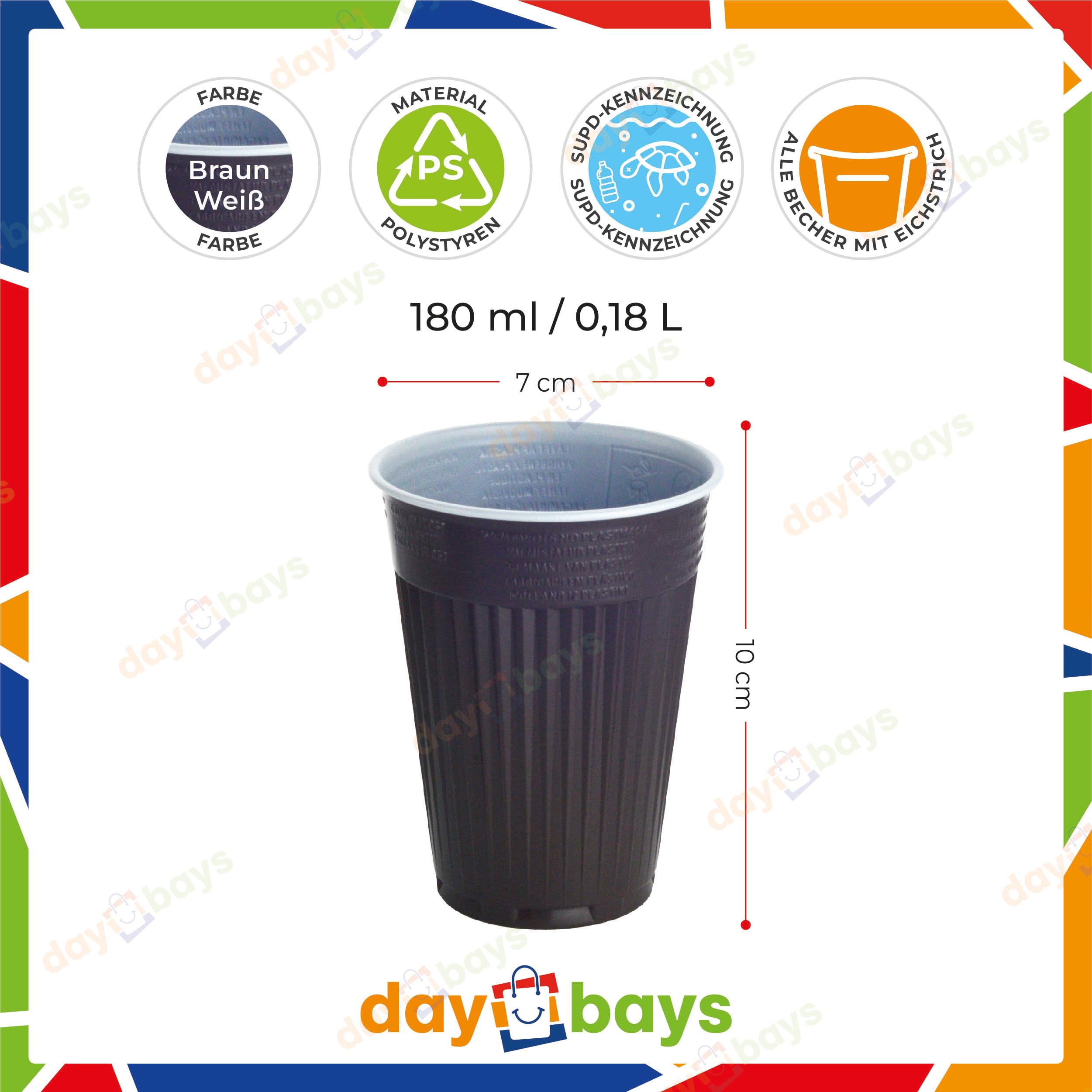 Einweg Thermobecher Braun-Weiß 180ml 6000 Stk., Automatenbecher, Plastik Kaffeebecher, Einwegthermobecher 0,18l, Heißgetränkbecher Automatengängig (6000)