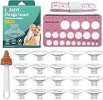 Big Wider Angle (105 Degré) Kit de calibrage à bride avec 10PCS 24mm / 26mm Inserts de brides pour 27-28mm Pompe à sein portable, kit de taille de mélange de silicone 3 en 1, Inclure Nipple Ruler, brosse de nettoyage, 10PCS