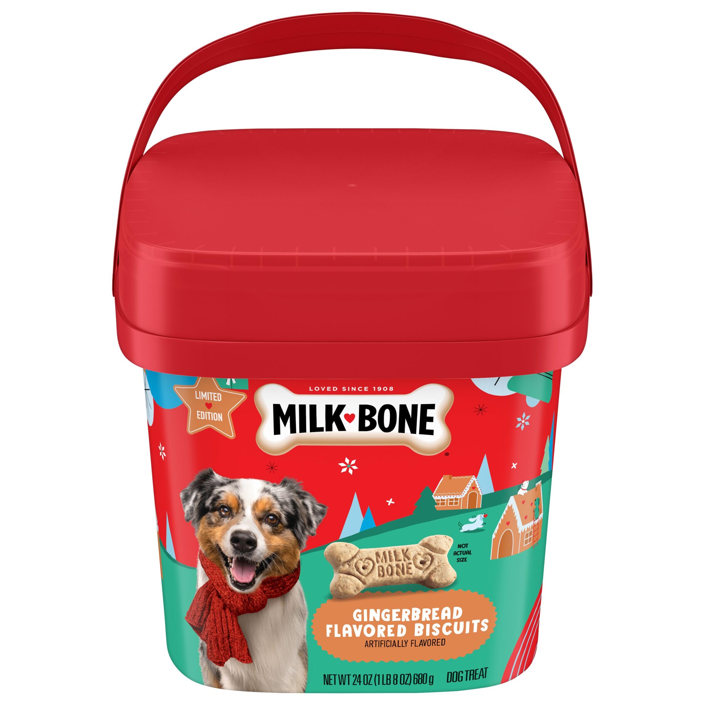 Milk-Bone Limited Edition Gingerbread Flavored Biscuit Dog Treats, 24 Ounce Reusable Pail