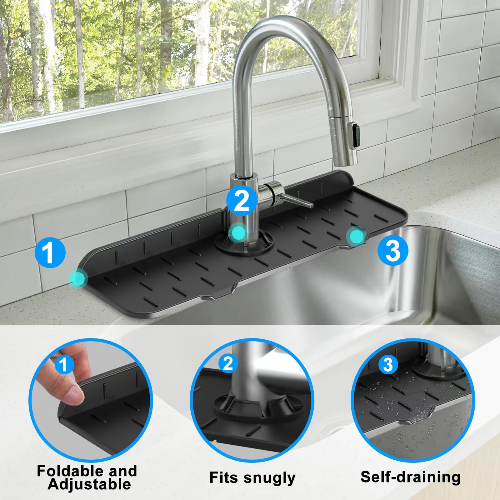Tapis Égouttoir Caoutchouc LearnLyrics - Protection Évier Cuisine - Antidérapant Avec Rebord Drainage