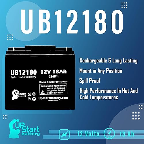 Miniatura 3 de Paquete de 2 baterías de repuesto para KUNG Long WP18-12  Reemplazo UB12180 universal sellada de plomo ácido (12 V, 18 Ah, 18000 mAh, terminal T4,