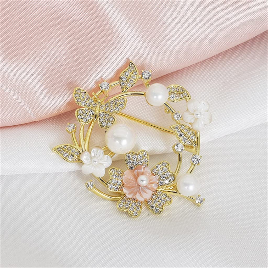 Broche de Perlas y Flores de Concha de mar Profundo Natural Rosa, Chaqueta para Mujer, cárdigan, Pin, Accesorios de Temperamento versátiles, Ramillete