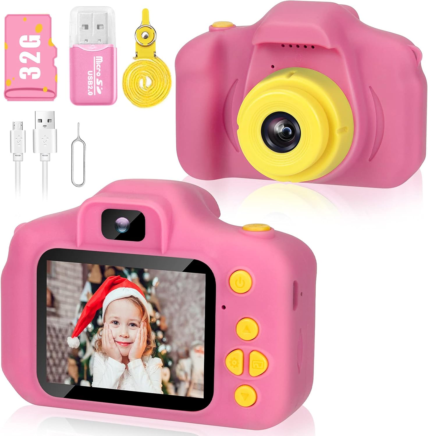 Desuccus Kids Camera Toys for Girls Camera for Kids Little Girls Digital Camera Toy Video Recorder for Girls Christmas Birthday Gifts for Girls Age 3-8 Year Old 32GB SD Card 5 Fun Games(Pink) : Toys & Games