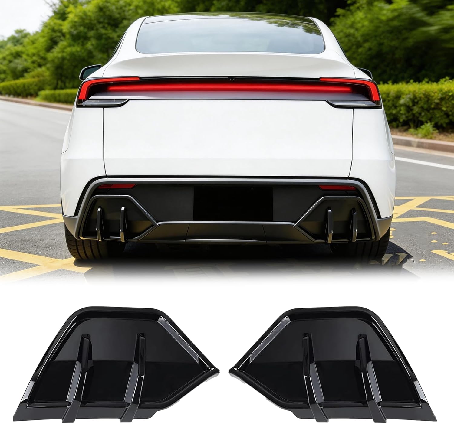 Rear Bumper Diffuser Lip 2PCS for Tesla Model Y Juniper 2025 2026 ABS Rear Bumper Molding Protector Lip (Glossy Black,2 Sides Mlding Guard)
