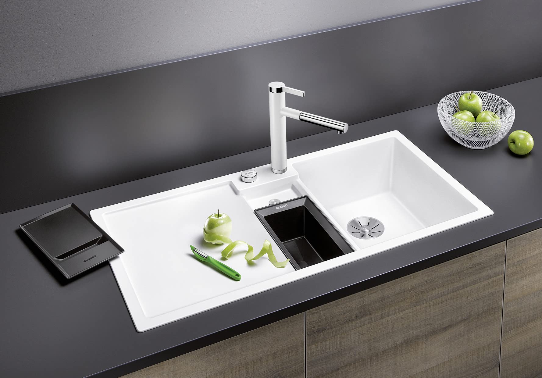 BLANCO COLLECTIS 6 S | Granitspüle aus SILGRANIT softweiß | [100x51x20,2 cm] | für 60 cm breite Unterschränke | Hauptbecken rechts | Reinigungsfreundlich | Großes Becken