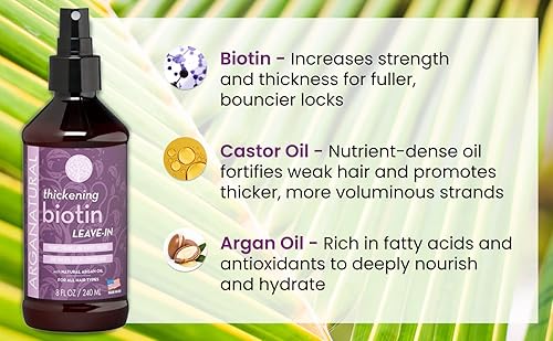Miniatura 3 de Arganatural Acondicionador y desenredante para el cabello con biotina engrosante, botella de spray de 8 onzas líquidas, ayuda a fortalecer el