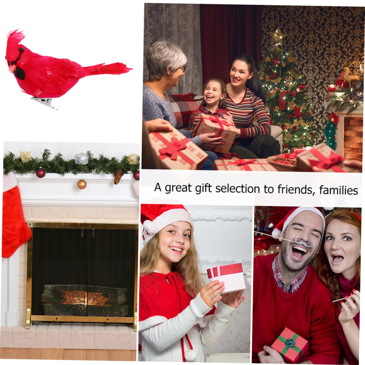 TOPBATHY 2 Series Adornos Navideños De Pájaros Artificiales con Clip De Decoración con Rojas para Árboles De Navidad Y Accesorios para Fotografía Y Decoración 10 Piezas*2