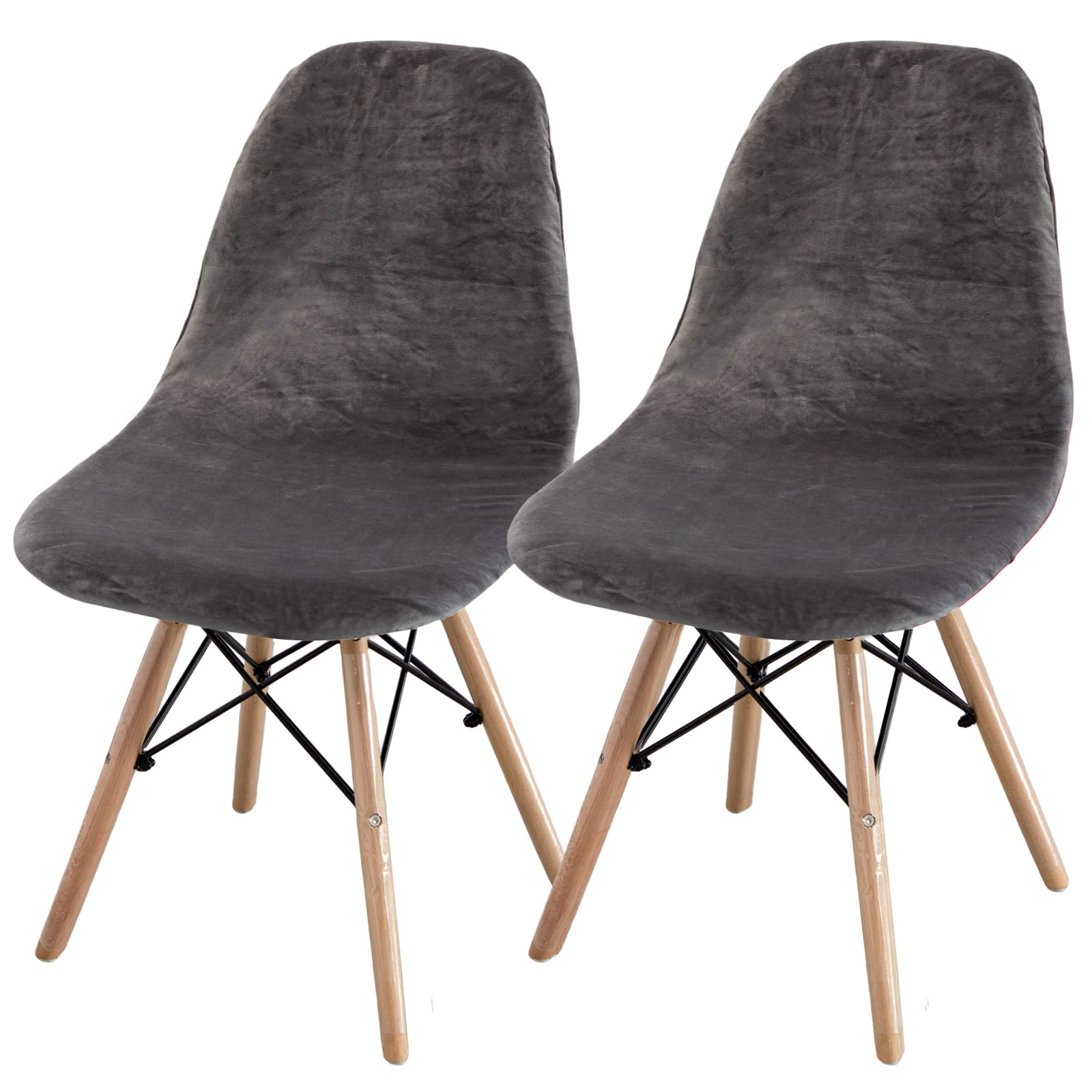 2 Piezas Fundas para Sillas de Comedor, Velvet Sin Brazo Ajustables Lavables Protectoras de Sillas Funda de Silla Cocina Fundas Sillas de Comedor ExtraíBles y Lavables（Gris Oscuro）