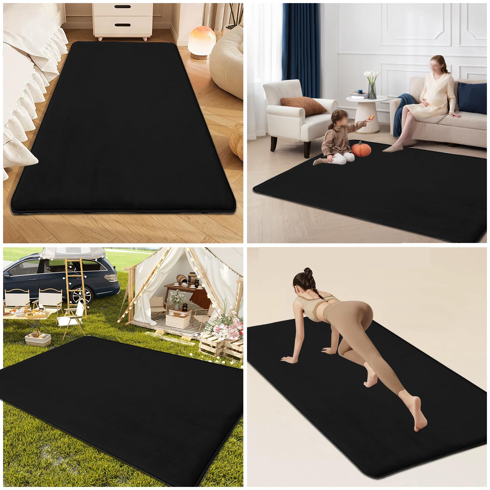 Krabbelmatte Baby spielmatte, 3cm Dick Kinderteppich Krabbeldecke Groß 150 x 200 cm Pures Schwarz, Teppich für Kinderzimmer, Schlafzimmern, Spielteppich Weich rutschfest
