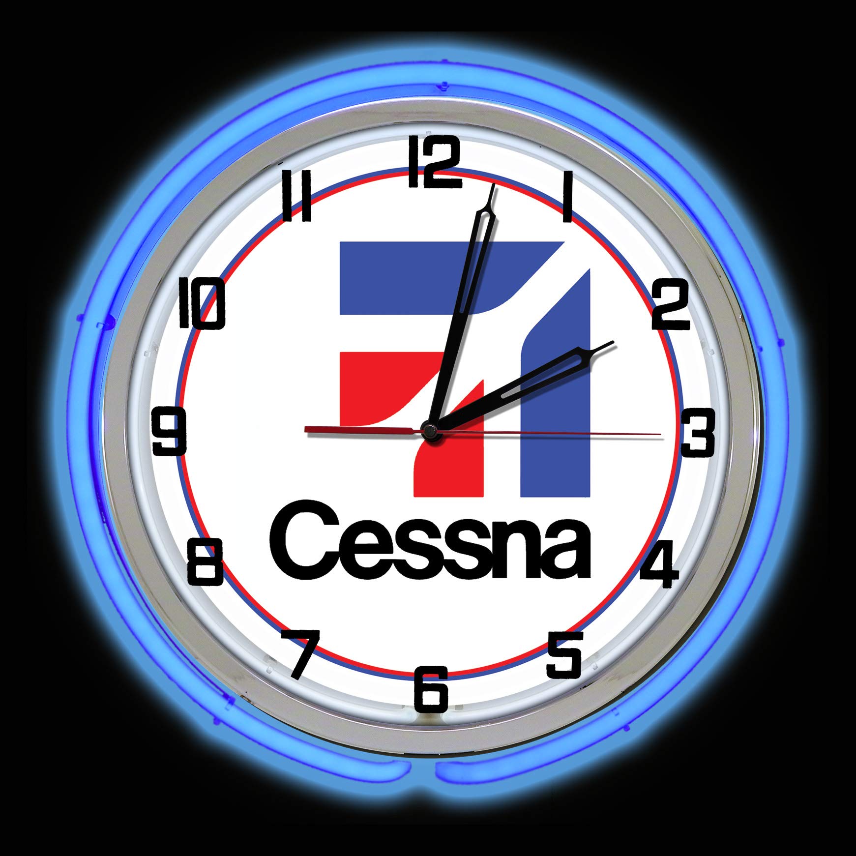 ELG Companies LLC19" Cessna Airplane Sign Neon Clock, Blue Outside Tube, Two Neon Tubes…