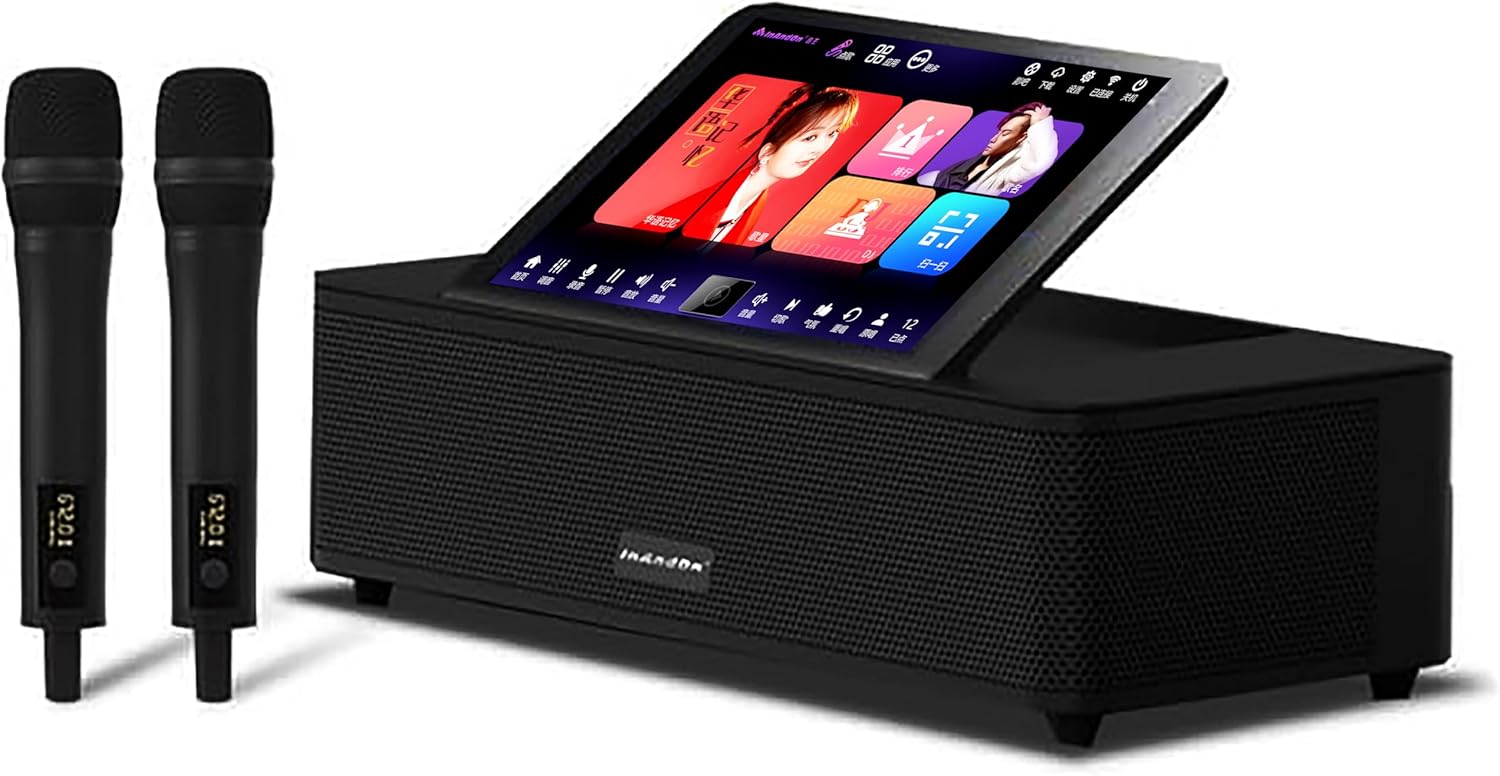 14" HD Touchscreen All-in-One Karaoke System for Home Party, 260W Portable Bluetooth KTV Speaker with 2 UHF Wireless Microphones, Supports Movie Watching & Cloud Song Downloads(Black 1TB)