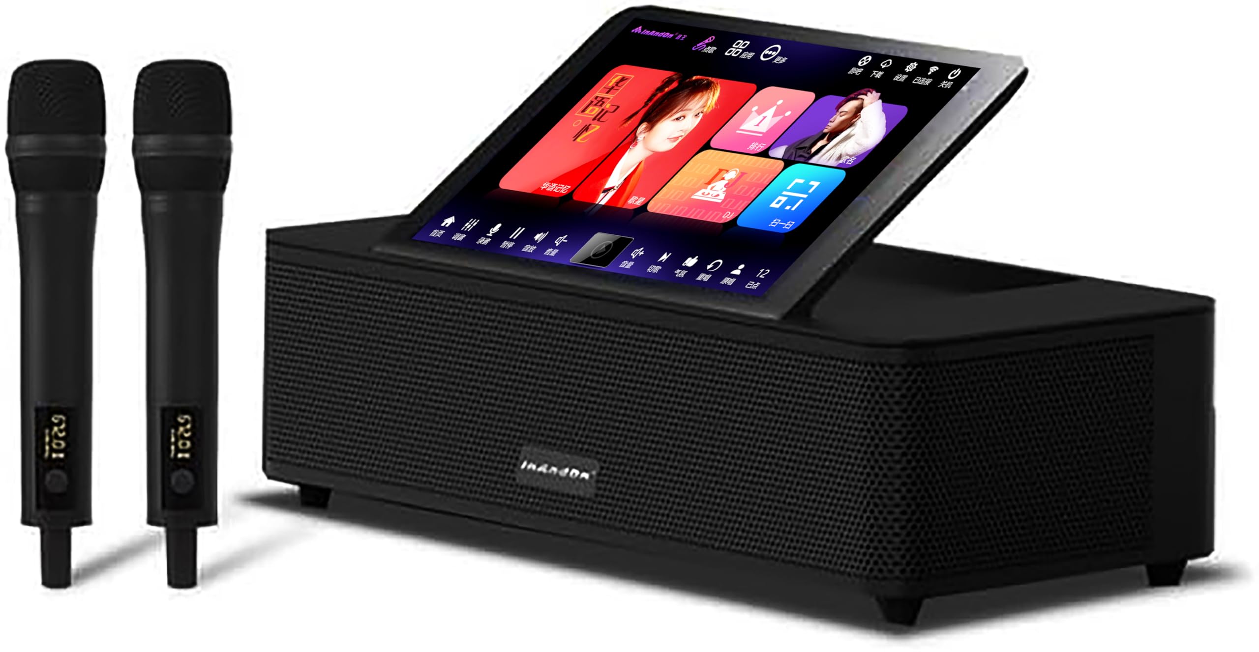 14" HD Touchscreen All-in-One Karaoke System for Home Party, 260W Portable Bluetooth KTV Speaker with 2 UHF Wireless Microphones, Supports Movie Watching &amp; Cloud Song Downloads(Black 1TB)