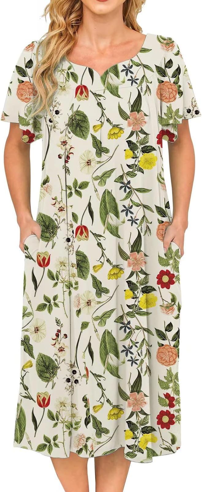 House Dresses for Women With Pockets Mumu Duster Housecoat Short Sleeve Patio Dress S-XXL