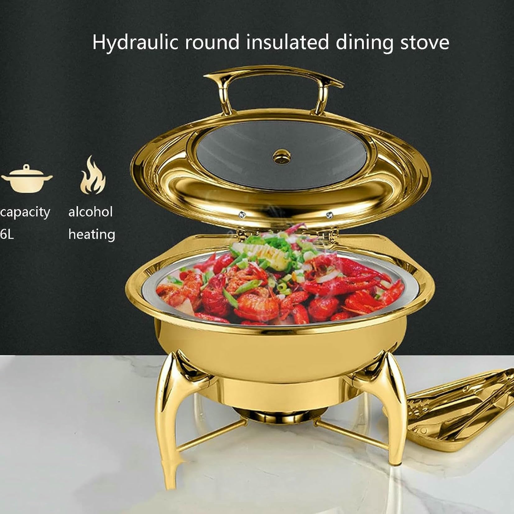 Chauffe-Plats pour événements Traiteur - Chauffe-Plats pour Buffet de fête, Ensemble de marmites rectangulaires à Couvercle Rabattable, marmites à Eau, poêles chauff,Silver-6L~/