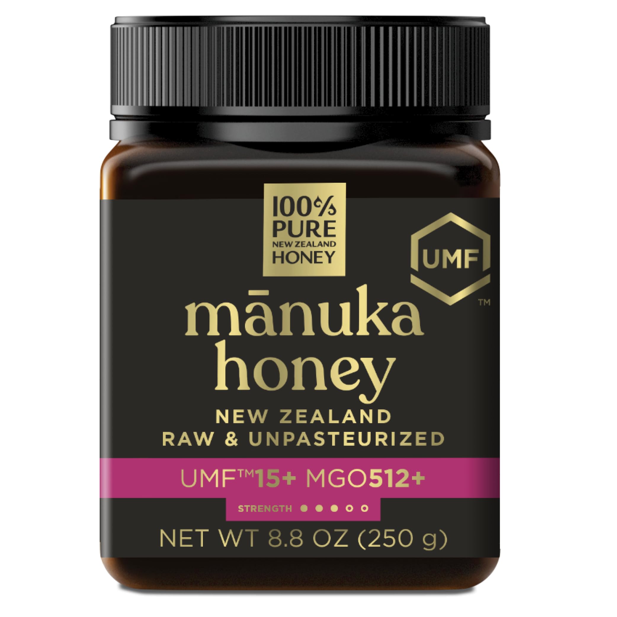 Manuka Honey UMF 15+ (MGO 512+) 100% Pure New Zealand - Certified, Raw 8.8 Ounce (250g) (Pack of 1)