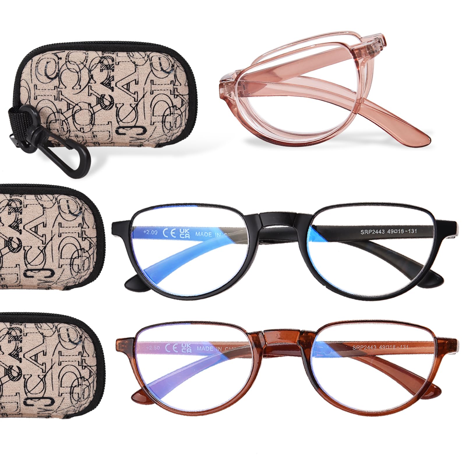 ZESAKER Folding Reading Glasses for Women Men Portable Blue Light Readers Compact Reading Eyeglasses with Zipper Case