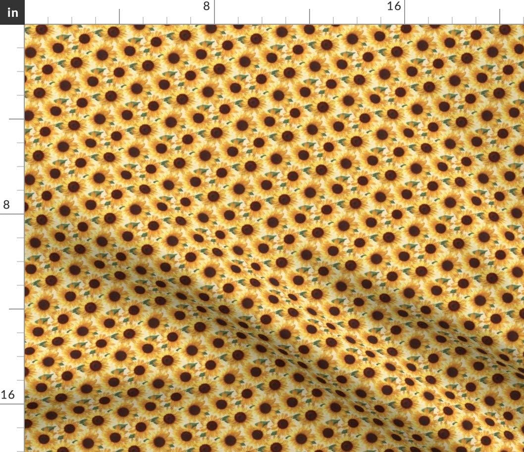 Spoonflower Fabric - Tiny Happy Yellow Sunflowers Floral Cream Nature Printed on Petal Signature Cotton Fabric by The Yard - Sewing Quilting Apparel Crafts Decor