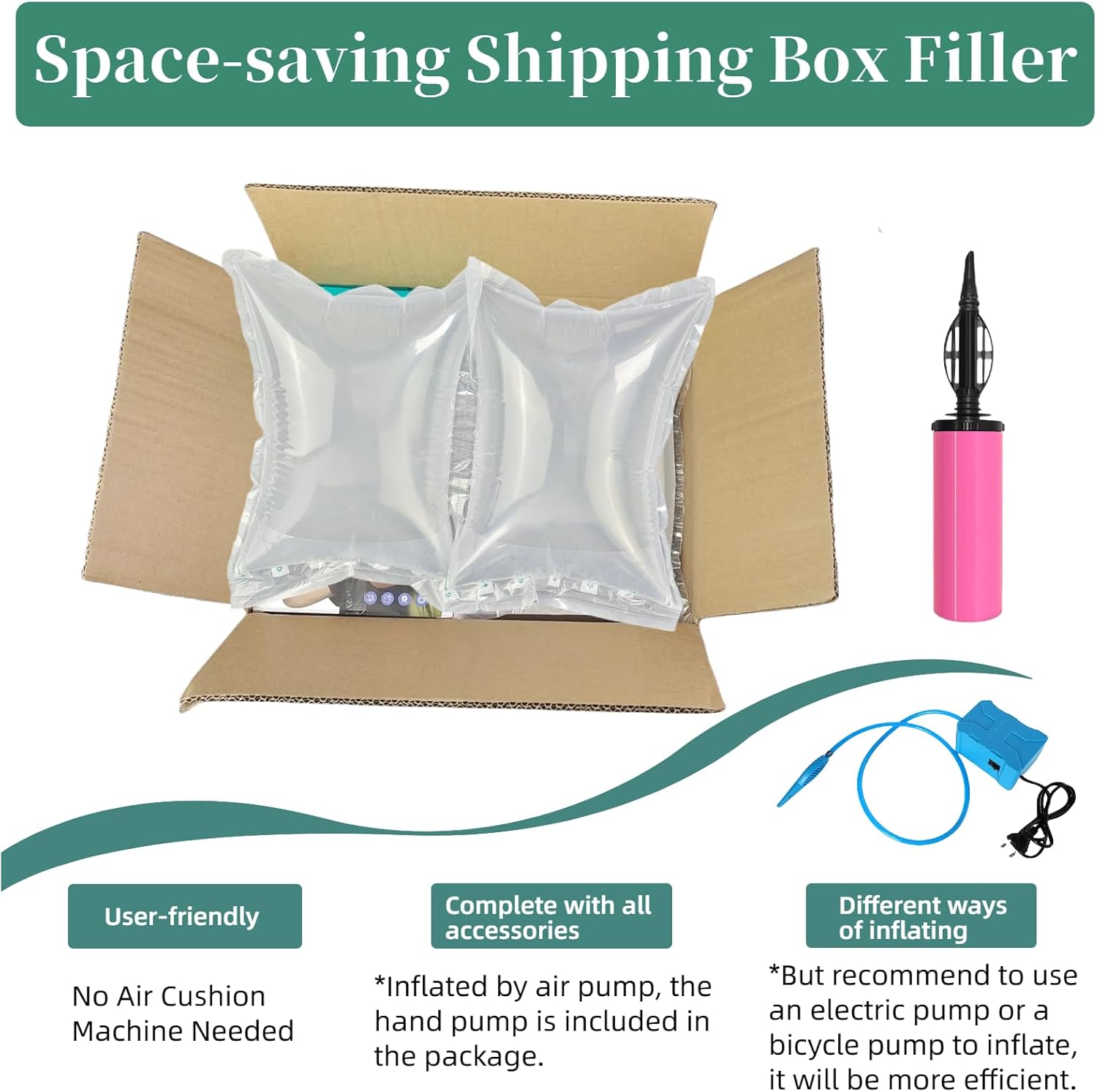 Purse Stuffing for Shape 100 Count Inflatable Large Air Pillows for Shipping, 8.3"x11.8" Air Bags for Packing with Pump Packaging Filler Alternative to Packing Peanuts Shipping Supplies - Image 3