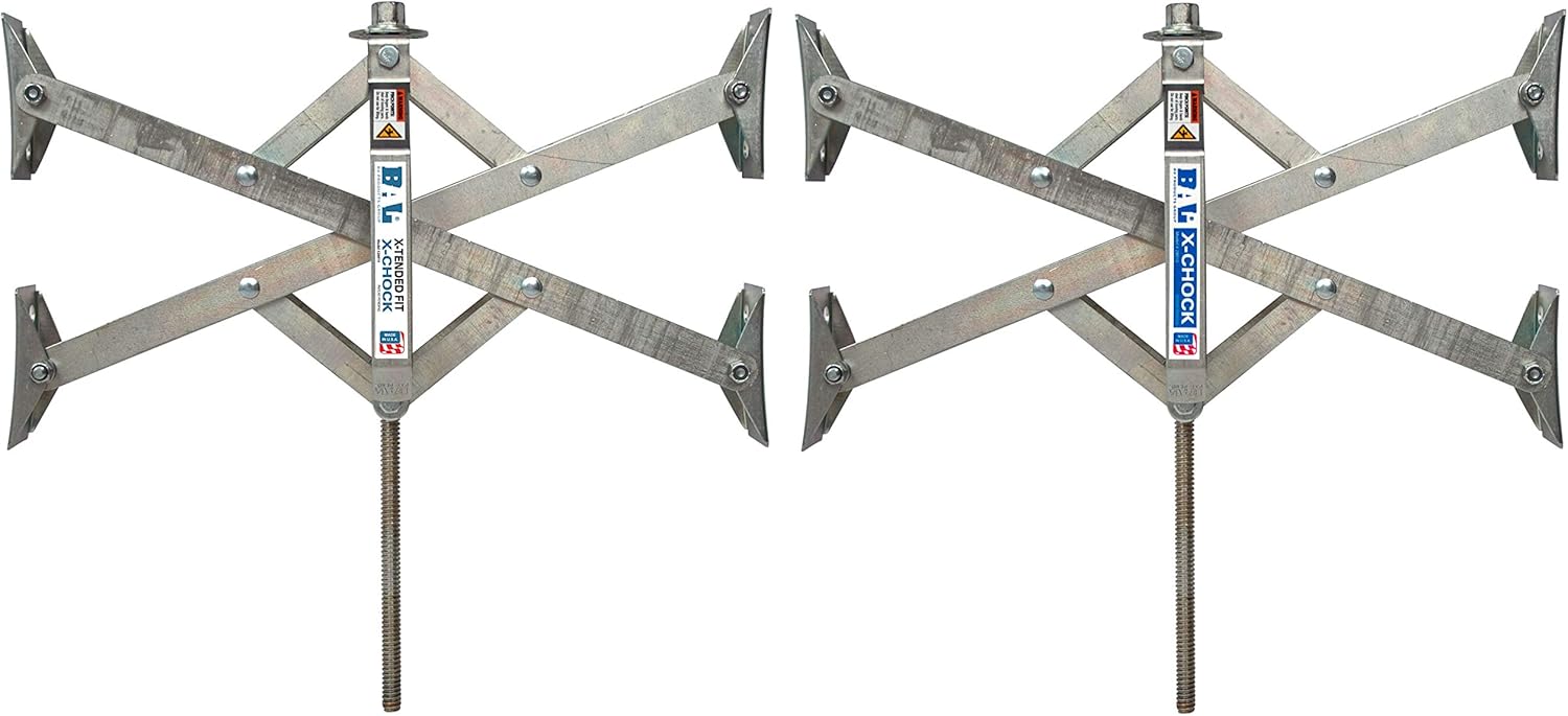 BAL 28024 X-Tended Fit X-Chock Tire Locking Chock – Wheel Stabilizer for Wide Tandem Axle Trailers & RVs – Set of Two Chocks, Heavy-Duty Steel, Ratchet Included