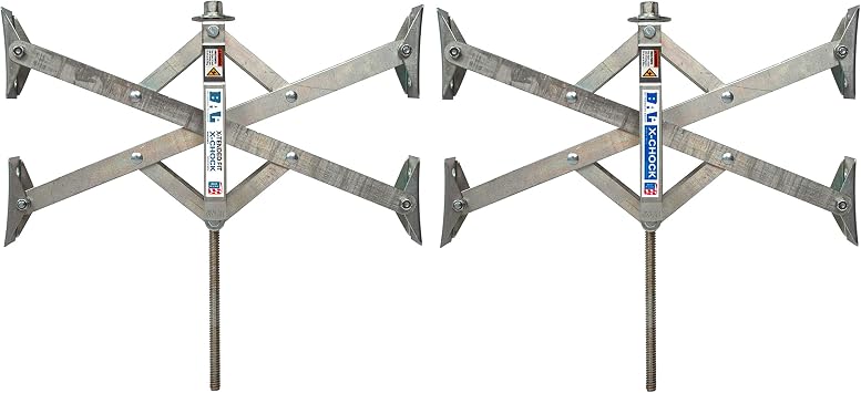BAL 28024 X-Tended Fit X-Chock Tire Locking Chock Wheel Stabilizer for Wide Tandem Axle Trailers & RVs Set of Two Chocks, Heavy-Duty Steel, Ratchet Included