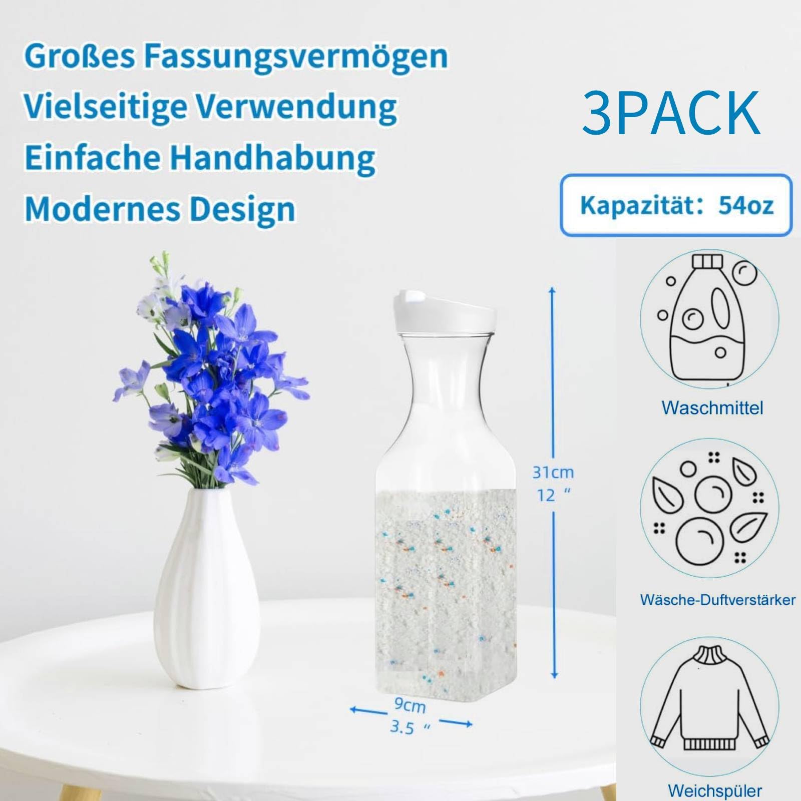 Pojemnik do przechowywania środków piorących, duża pojemność 1,5 l, 3 sztuki, do przechowywania detergentów