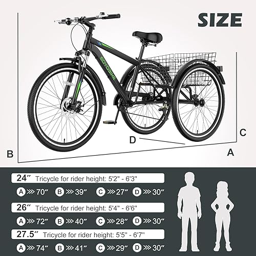 Miniatura 109 de ABORON Triciclo para adultos, bicicleta de 3 ruedas para adultos, triciclo para adultos, llantas de doble pared, triciclo para mujeres y hombres