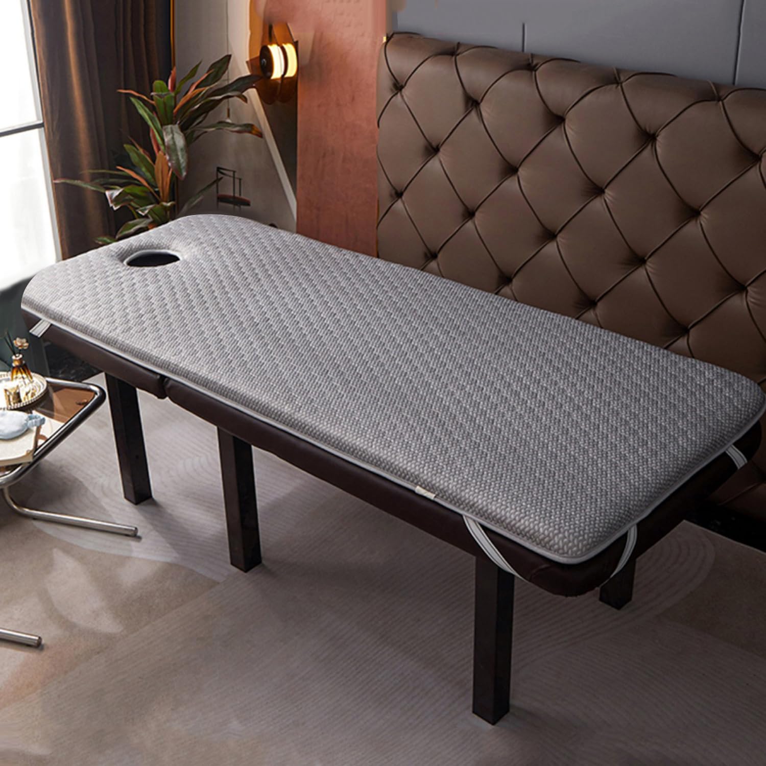 LXJDDLD Non-Slip Memory Foam Mattress Topper for Massage Table,Solid Color SPA Bed Mattress Pad,Beauty Salon Spa Bed Mattress with Breath Hole,Square/Round/Trapezoidal Head,Gray R,60x180cm 2cm