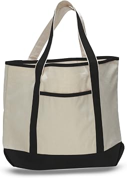 Deluxe Heavy Cotton Canvas Large Tote Bag Black Single