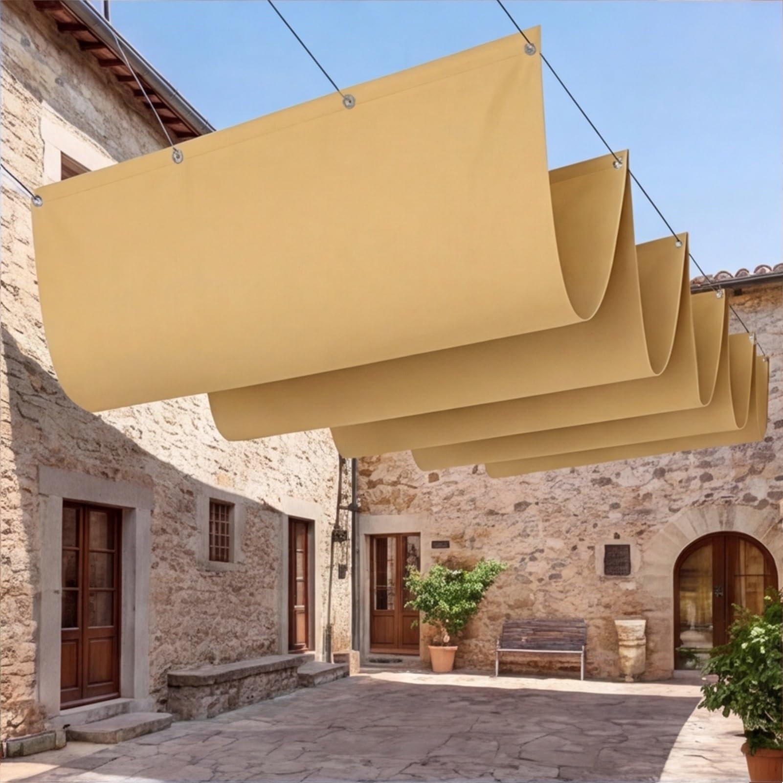 Voile d'ombrage à vague rétractable protection UV pour pergola terrasse extérieur jaune sable