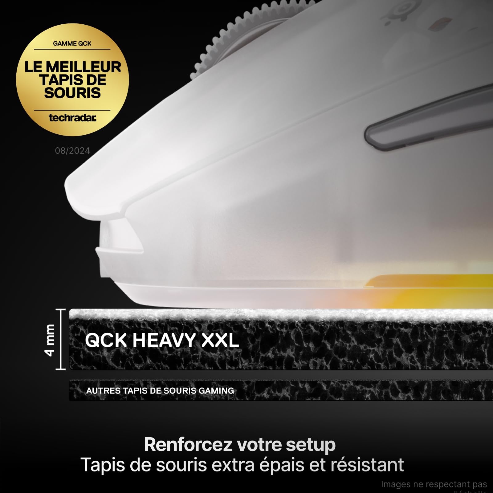 SteelSeries QCK Heavy- Tapis de Souris Gaming - Base antidérapante épaisse, Suivi précis optimisé FPS/MOBA/RTS/MMO - Disponible en XXL 900×400×4 mm, Blanc