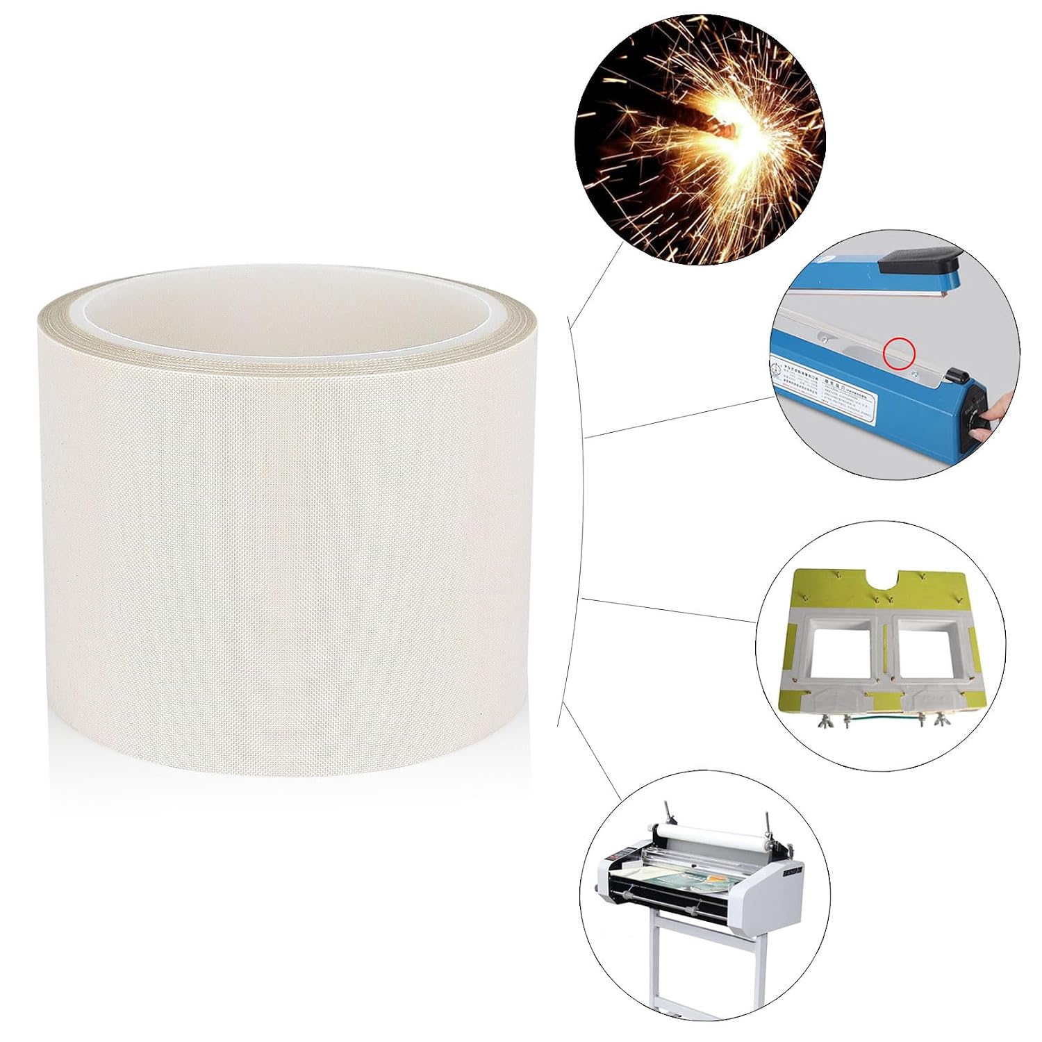 BOMEI PACK White PTFE Teflonn Glass Cloth Tape, 3inch x 33ft High Temperature Tape Fiberglass Adhesive, Heat Resistant for Fabric,High-Speed Sealing Machine,Vacuum Sealer Machine,1 Pack